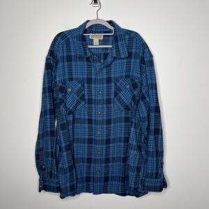 Duluth Trading Co Shirt Mens 2XL Blue Plaid Flannel Button Down Long Sleeve